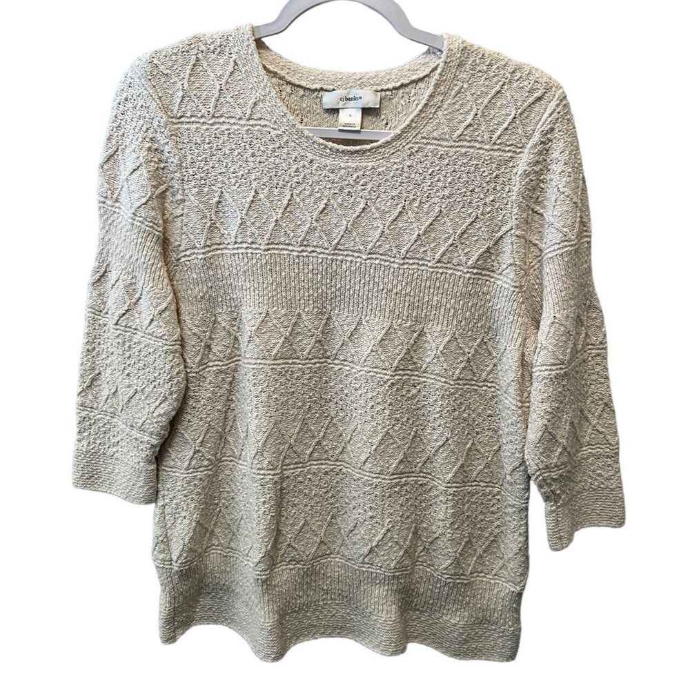 Cj Banks Ivory Beige Cable Knit Sweater 100% Cotton Career Office Sz X